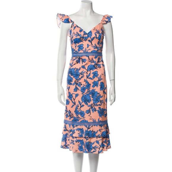 NWT Alice + Olivia Jade Ruffled Floral Midi Dress Long : L | US 10 #7996 - Picture 3 of 8